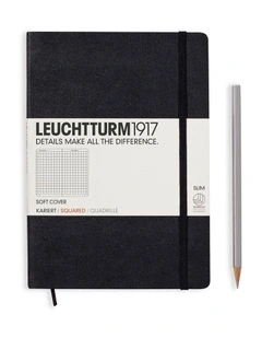 Notebook Medium (A5) Softcover, 121 Numbered Pages, Squared, Black