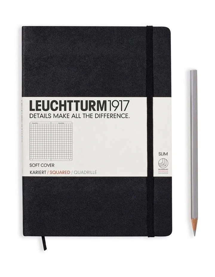 Notebook Medium (A5) Softcover, 121 Numbered Pages, Squared, Black image 1
