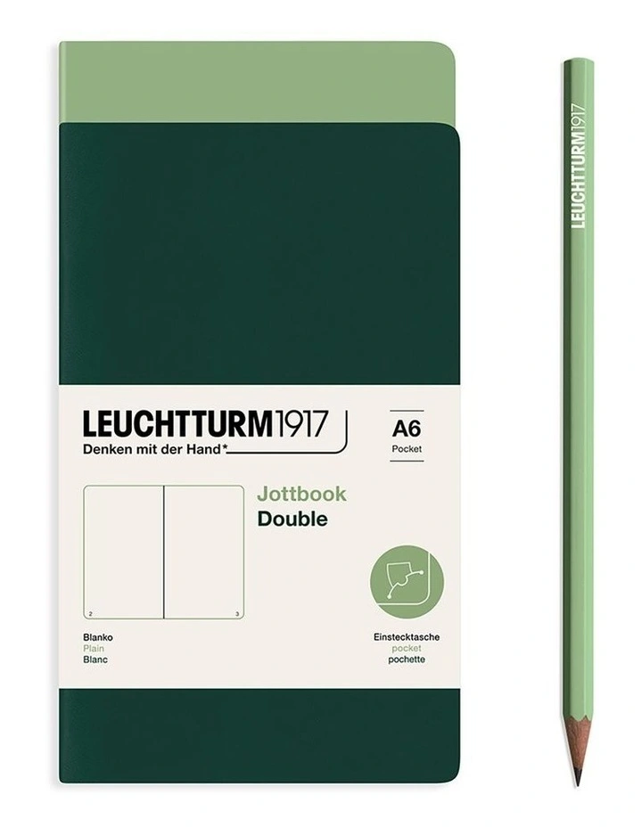 Jottbook (A6), 59 numbered pages, Plain, 59 pages, Sage Forest Green in a double pack image 1