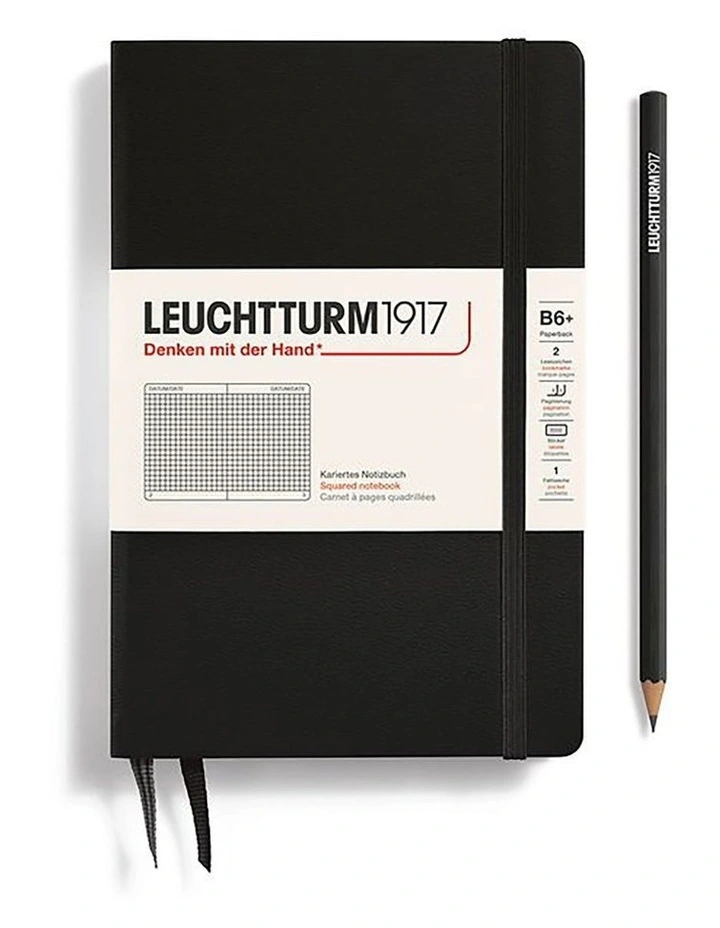 Notebook Paperback (B6 ), Hardcover, 219 numbered pages, Black, Squared image 1