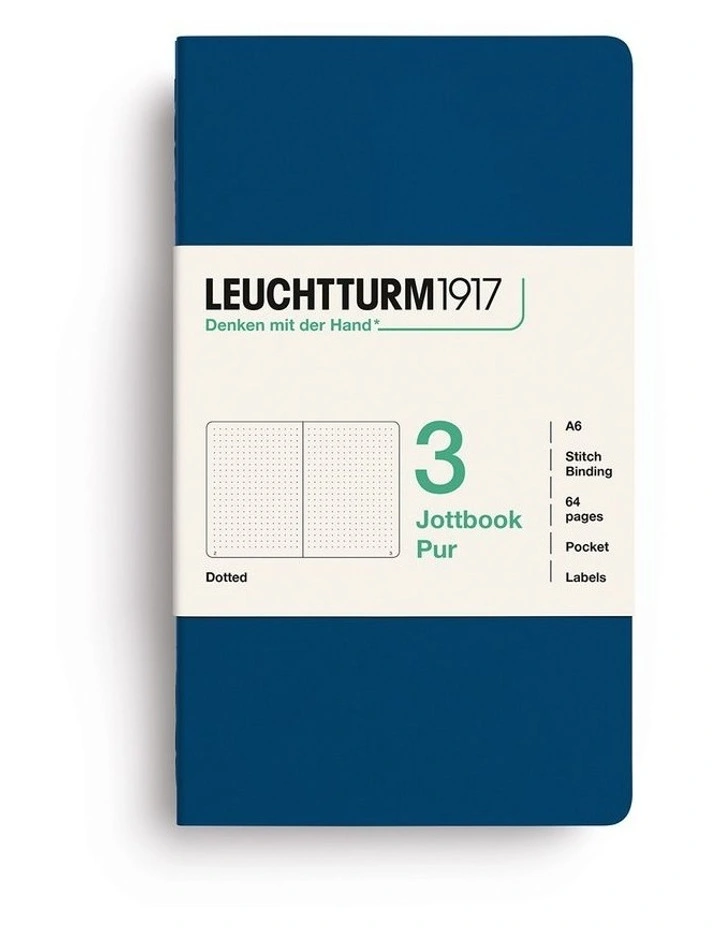 Jottbook pur (A6), 64 numbered pages, dotted, Indigo, pack of 3 image 1
