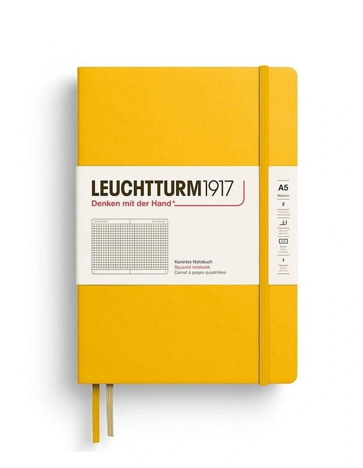 Notebook Medium (A5), Hardcover, 251 numbered pages, Sunflower, squared image 2