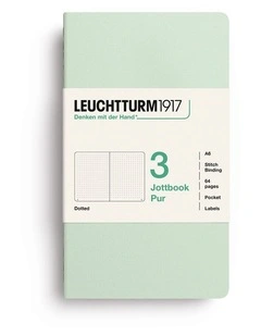 Jottbook pur (A6), 64 numbered pages, dotted, Mint Green, pack of 3