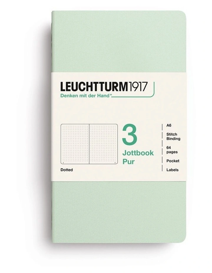 Jottbook pur (A6), 64 numbered pages, dotted, Mint Green, pack of 3 image 1