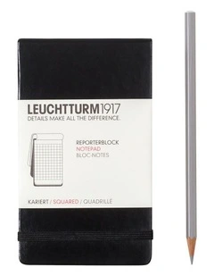 Reporter Notepad Pocket (A6) Hardcover, 94 Numbered Sheets/188 Pages, Black, Squared