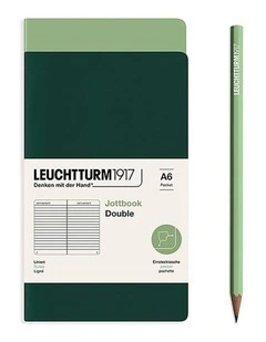 Jottbook (A6) 59 numbered pages, Ruled, sage and forest green, in a double pack