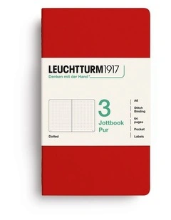 Jottbook pur (A6), 64 numbered pages, dotted, Cherry, pack of 3