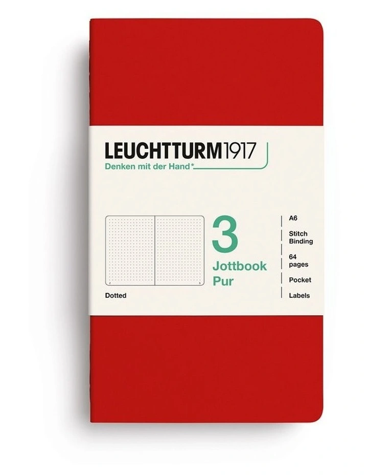 Jottbook pur (A6), 64 numbered pages, dotted, Cherry, pack of 3 image 1