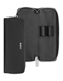 BOSS Zipped Double Pen Pouch Classic Grained Black