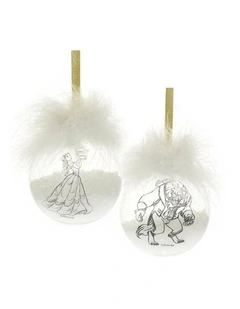 Belle And Beast Collectible Christmas Bauble Set in White