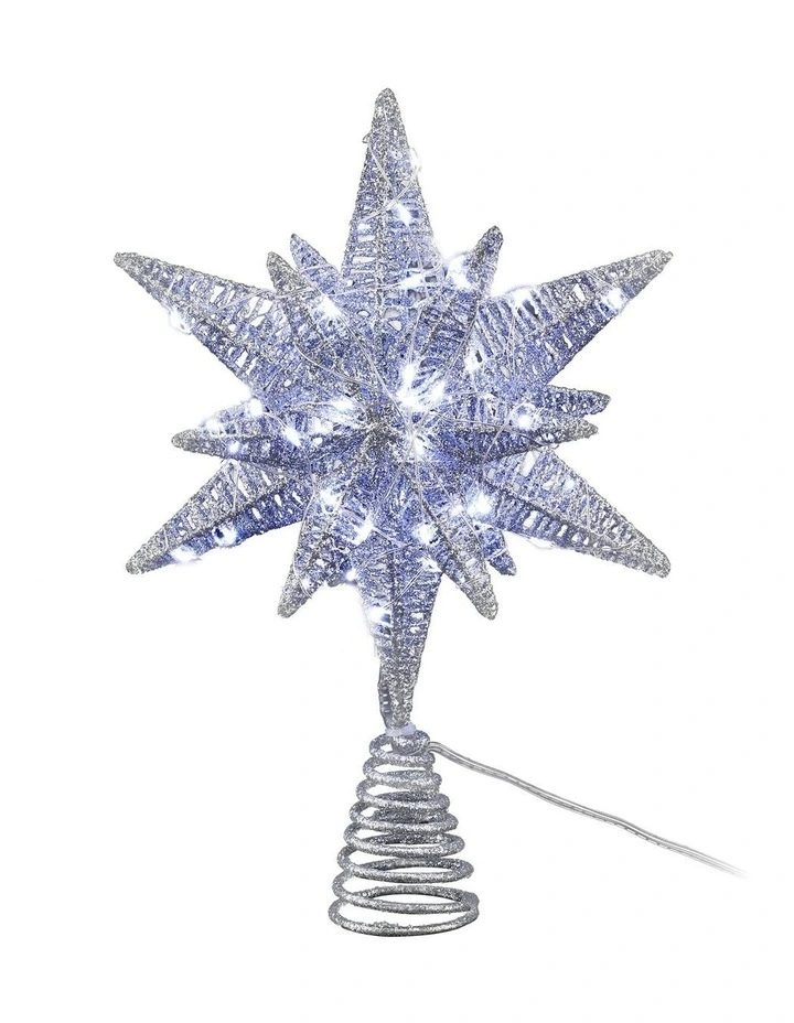 3D Christmas Tree Topper Star LED Decorations in White image 1