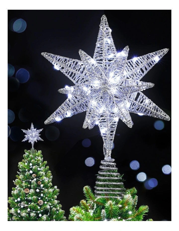 3D Christmas Tree Topper Star LED Decorations in White image 3
