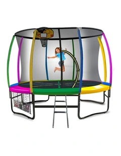 Kahuna Trampoline 12 ft with Basketball Set - Rainbow