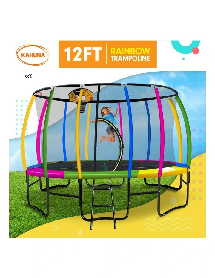 Kahuna Trampoline 12 ft with Basketball Set - Rainbow image 3