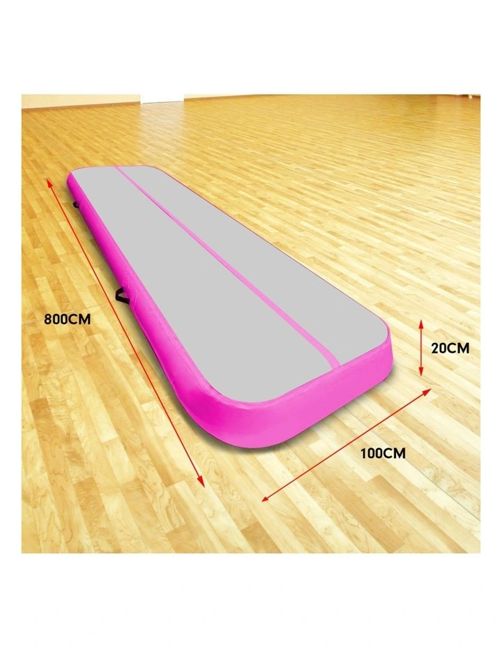 Airtrack 20cm Thick 8m x 1m Inflatable Gymnastics Tumbling Mat Air Track - Pink image 2