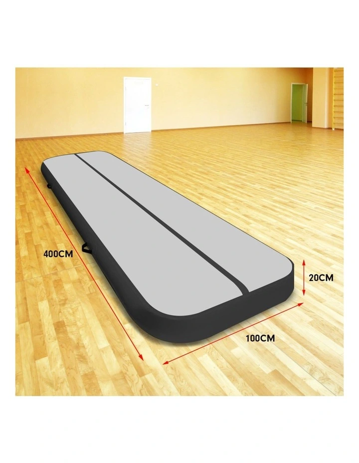 Airtrack 20cm Thick 4m x 1m Inflatable Gymnastics Tumbling Mat Air Track - Black image 2