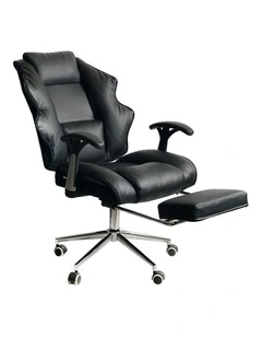 Faux Leather High Back Reclining Executive Office Chair w/ Stool Black