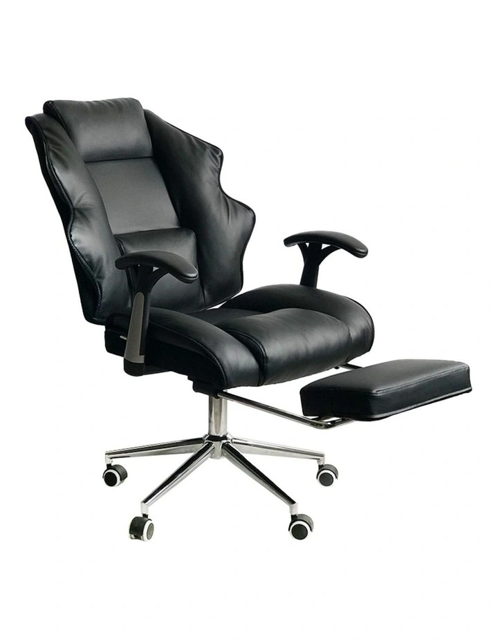 Faux Leather High Back Reclining Executive Office Chair w/ Stool Black image 1
