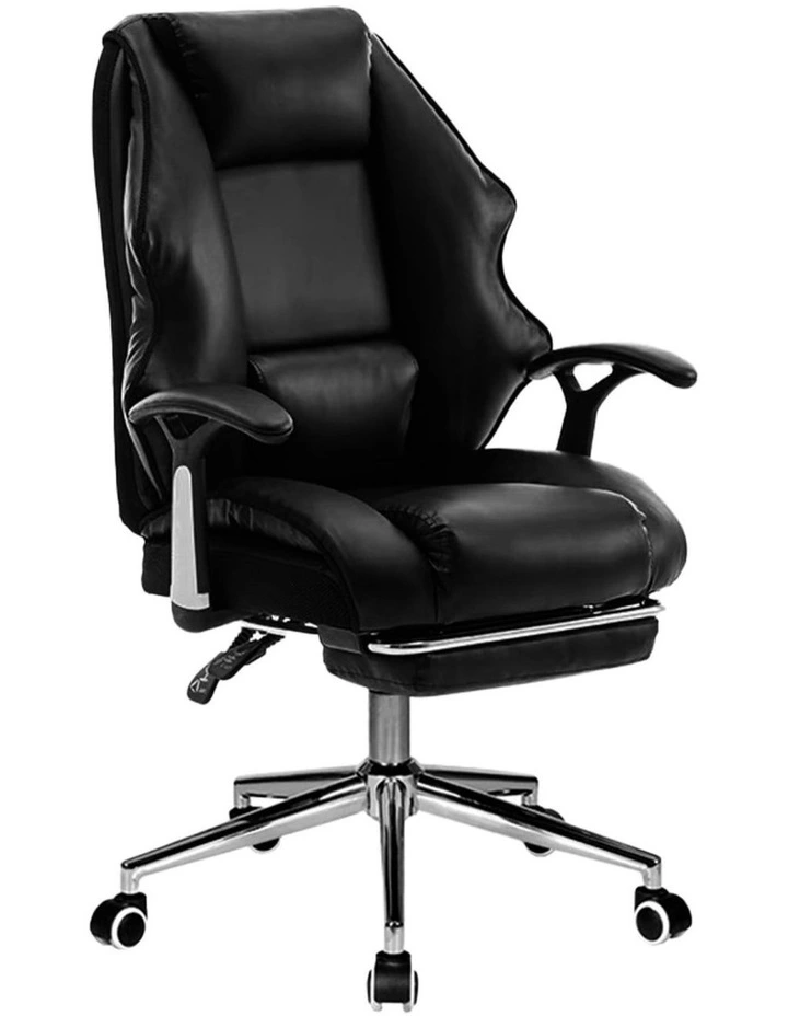 Faux Leather High Back Reclining Executive Office Chair w/ Stool Black image 2