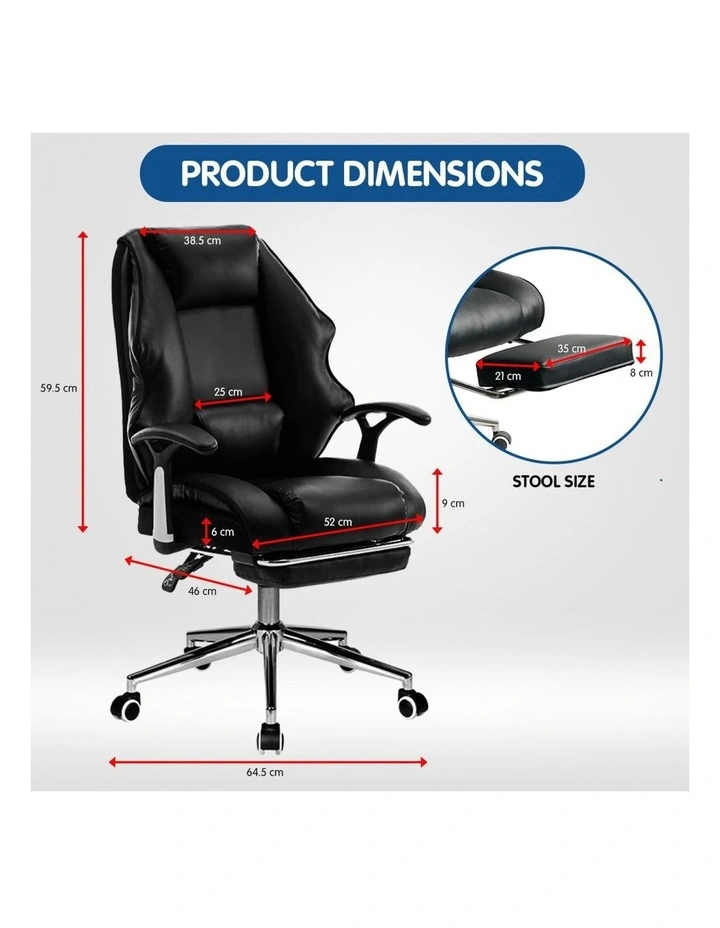 Faux Leather High Back Reclining Executive Office Chair w/ Stool Black image 3