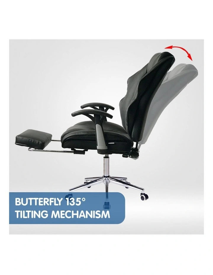Faux Leather High Back Reclining Executive Office Chair w/ Stool Black image 5
