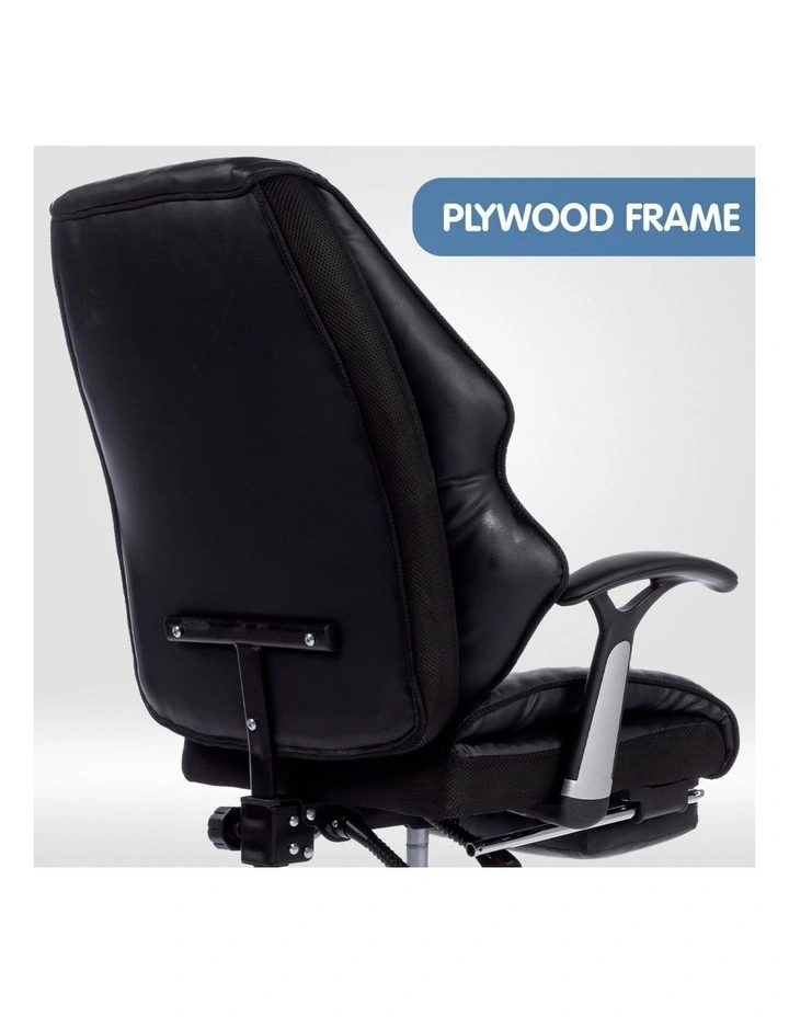 Faux Leather High Back Reclining Executive Office Chair w/ Stool Black image 6