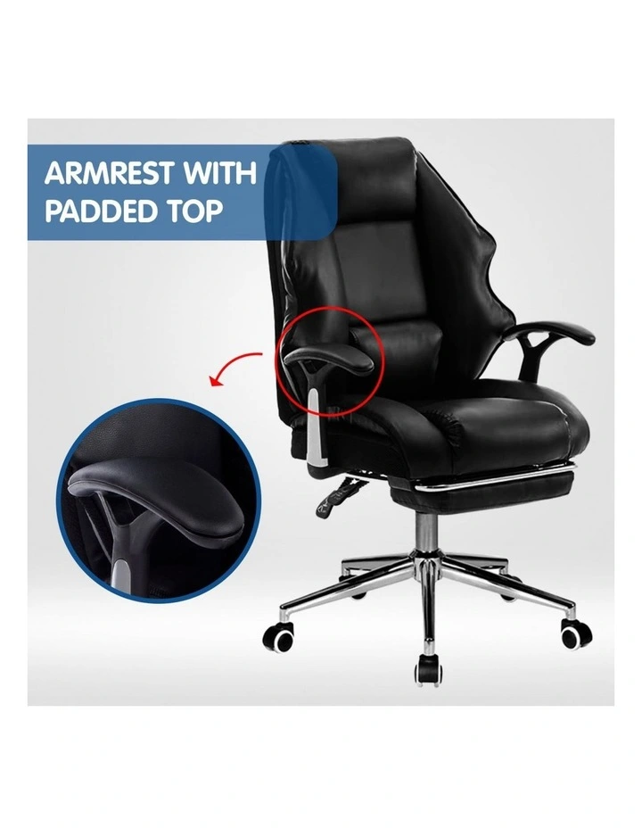 Faux Leather High Back Reclining Executive Office Chair w/ Stool Black image 7