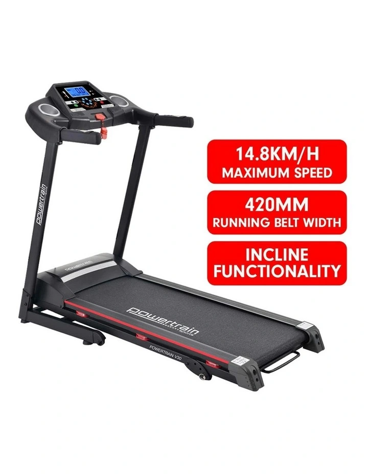 Powertrain V30 Foldable Treadmill 420mm Running Belt 14.8kmh Speed 3 Level Incline12 Programs image 2