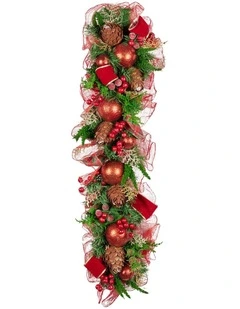 Christabelle 1m Christmas Garland with Red Berries Pine Cones Baubles Berries Tree Decoration