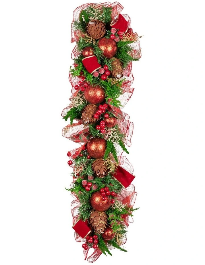 Christabelle 1m Christmas Garland with Red Berries Pine Cones Baubles Berries Tree Decoration image 1
