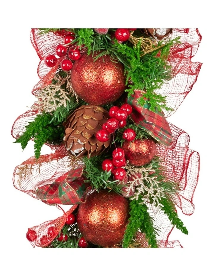 Christabelle 1m Christmas Garland with Red Berries Pine Cones Baubles Berries Tree Decoration image 2