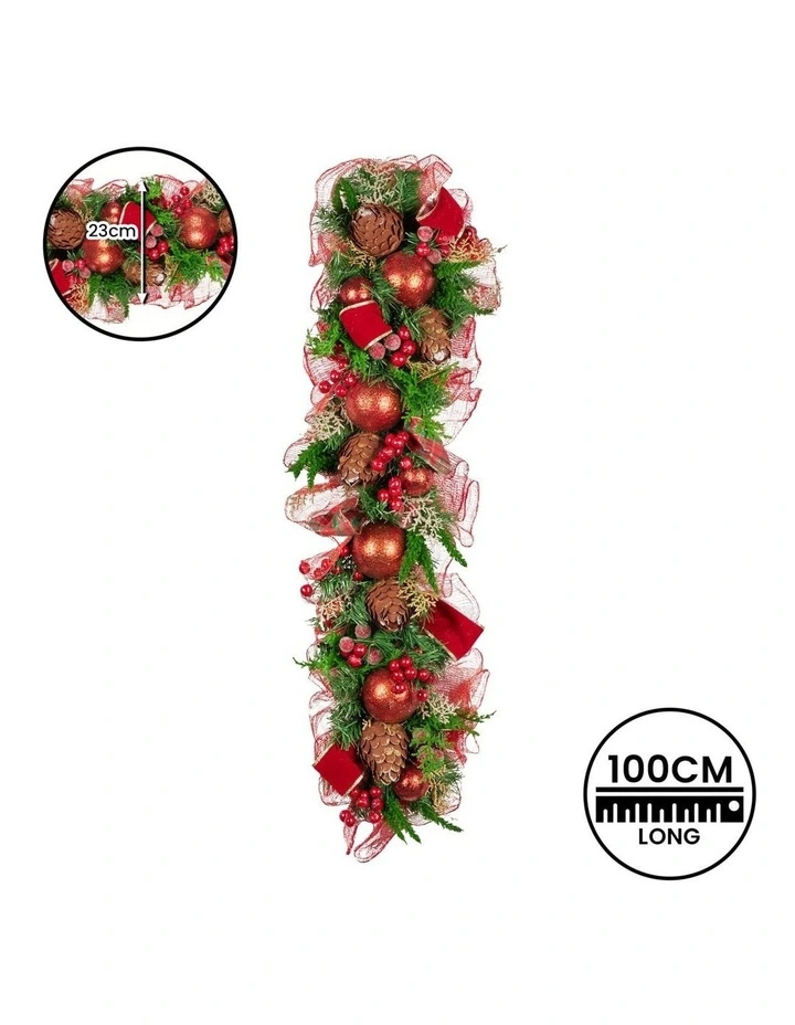 Christabelle 1m Christmas Garland with Red Berries Pine Cones Baubles Berries Tree Decoration image 3
