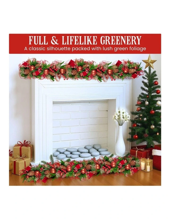 Christabelle 1m Christmas Garland with Red Berries Pine Cones Baubles Berries Tree Decoration image 4