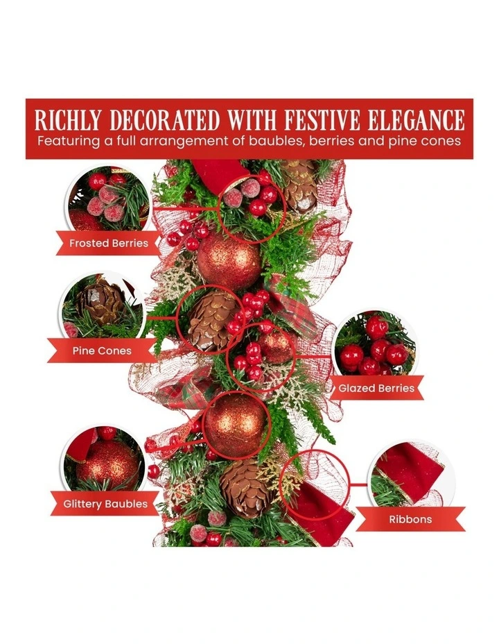 Christabelle 1m Christmas Garland with Red Berries Pine Cones Baubles Berries Tree Decoration image 6