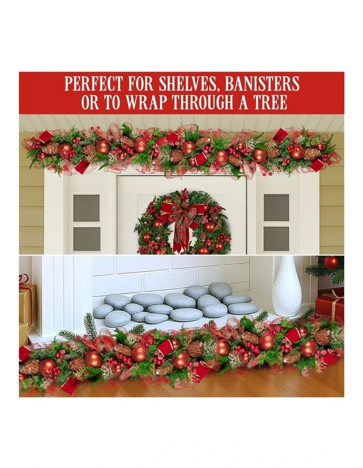 Christabelle 1m Christmas Garland with Red Berries Pine Cones Baubles Berries Tree Decoration image 7