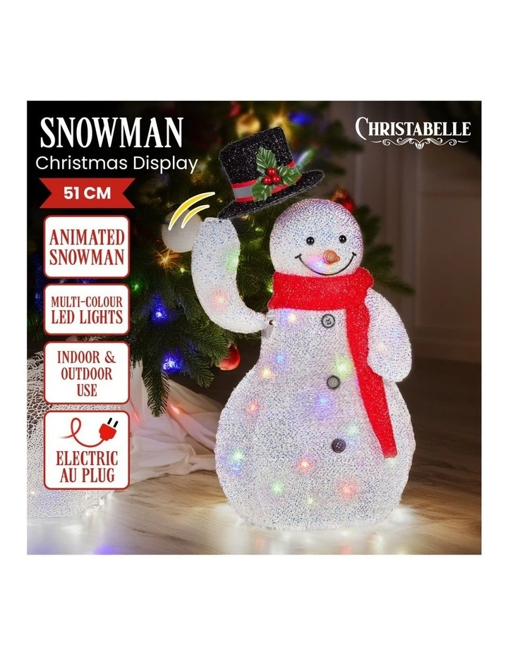 51cm Animated Snowman Christmas Display Multi-Colour LED Lights Xmas Decoration image 2