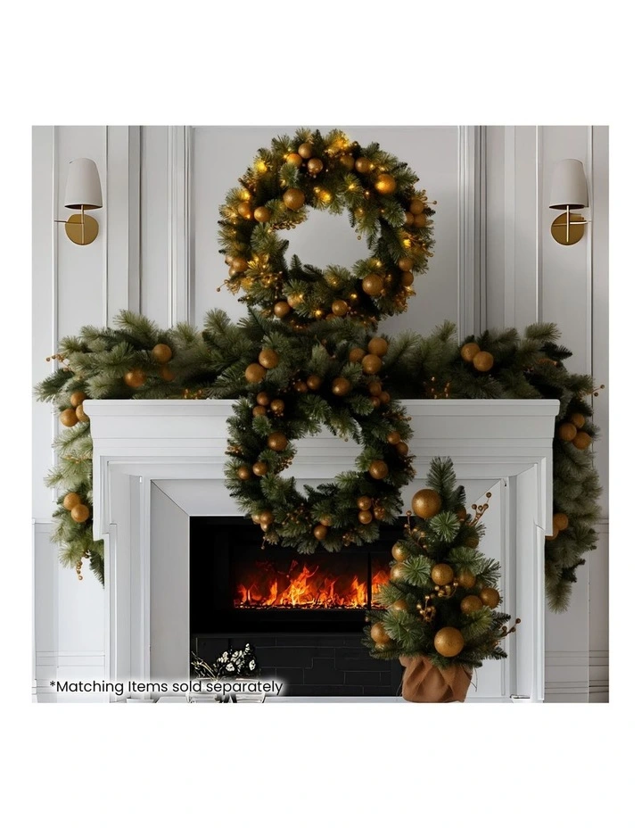 Christabelle 61cm Christmas Wreath Glittery with LED Lights Golden Baubles Front Door Decoration image 7