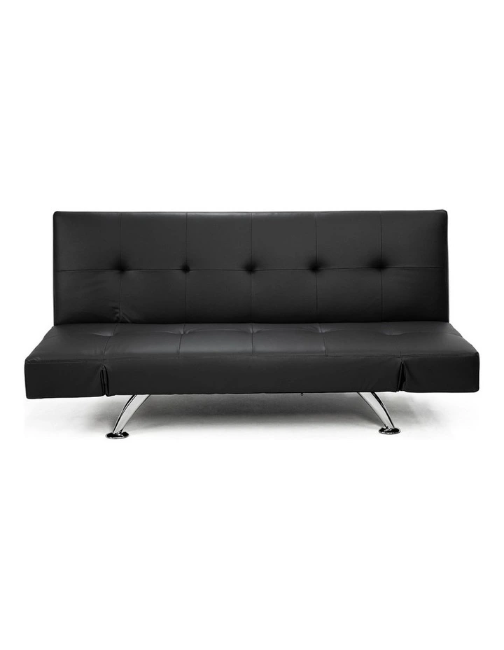 3 Seater Faux Leather Sofa Bed Lounge - Black image 1