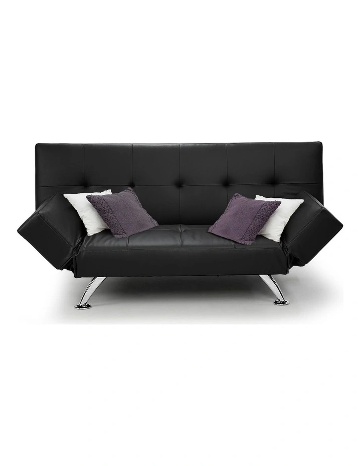 3 Seater Faux Leather Sofa Bed Lounge - Black image 2