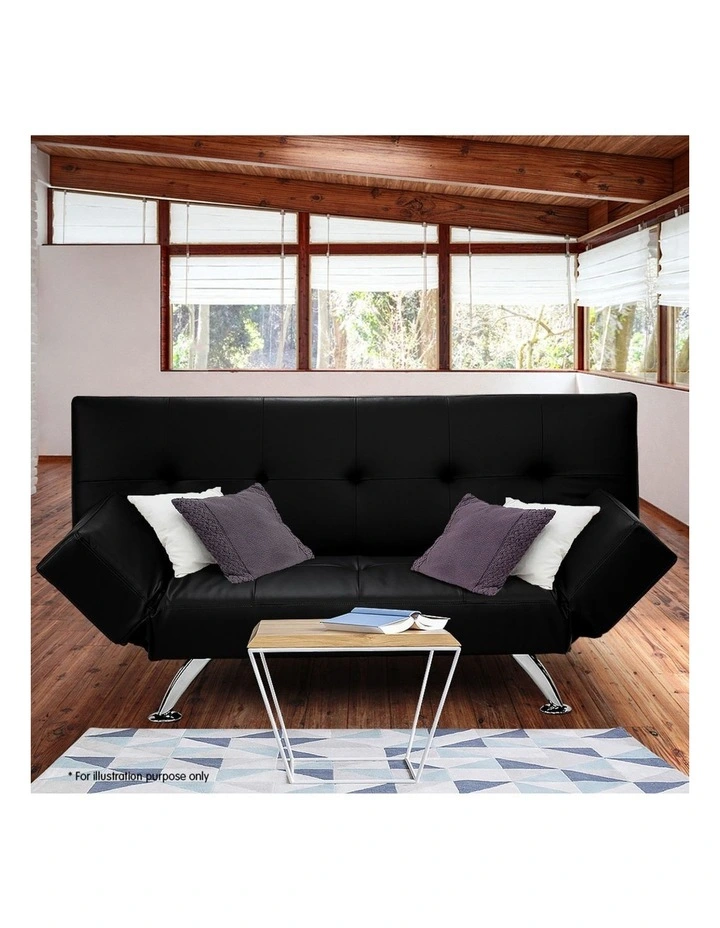 3 Seater Faux Leather Sofa Bed Lounge - Black image 3