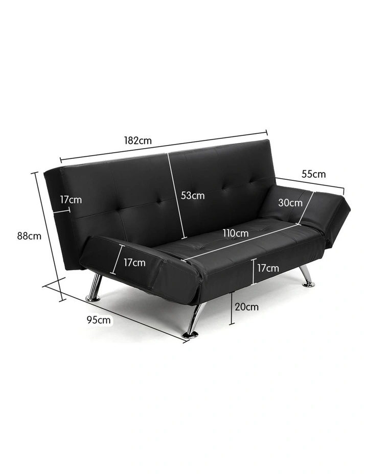 3 Seater Faux Leather Sofa Bed Lounge - Black image 4