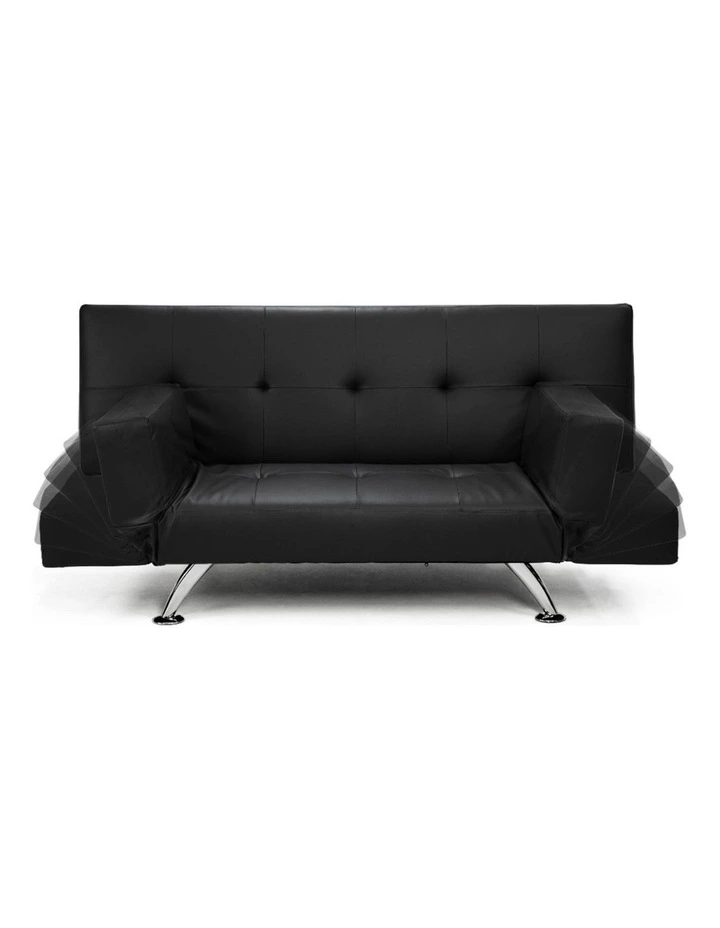 3 Seater Faux Leather Sofa Bed Lounge - Black image 5