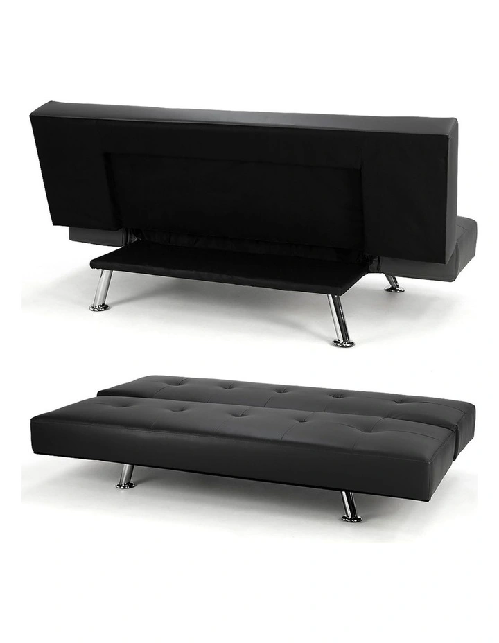 3 Seater Faux Leather Sofa Bed Lounge - Black image 6