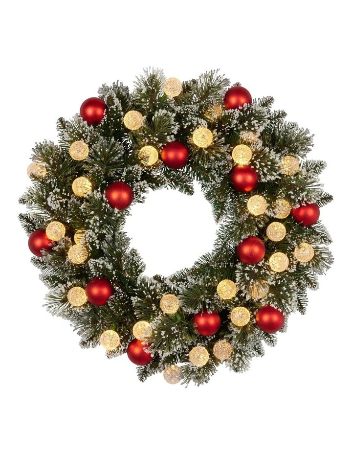 61cm Christmas Wreath Snowy Bristle with LED Lights Multicolour Front Door Decoration image 2