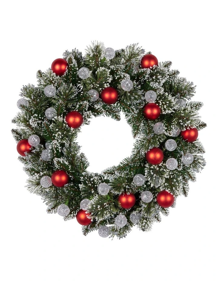 61cm Christmas Wreath Snowy Bristle with LED Lights Multicolour Front Door Decoration image 3