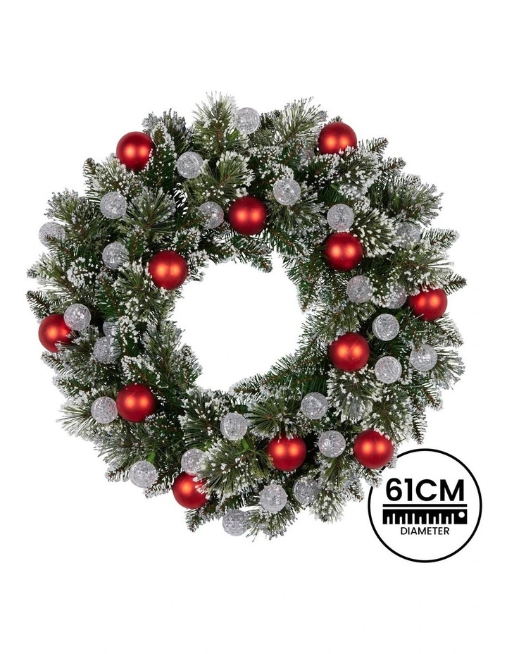 61cm Christmas Wreath Snowy Bristle with LED Lights Multicolour Front Door Decoration image 4