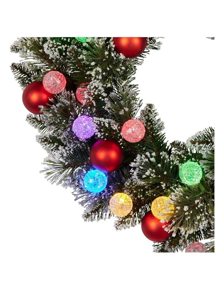 61cm Christmas Wreath Snowy Bristle with LED Lights Multicolour Front Door Decoration image 5