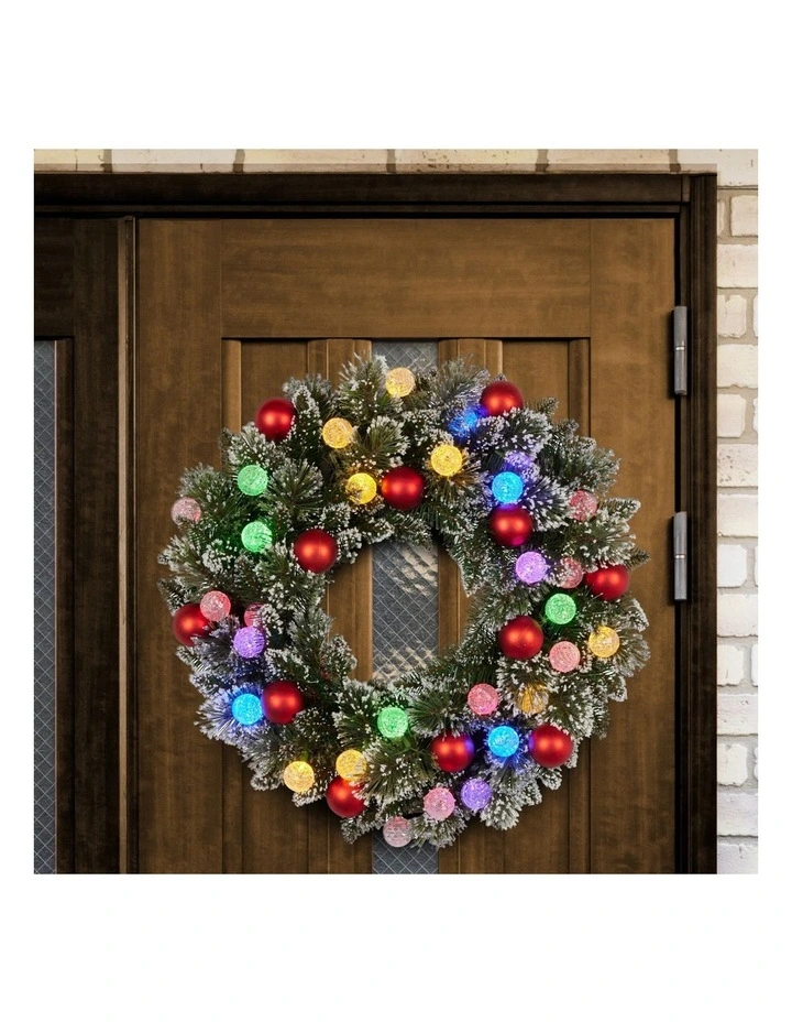 61cm Christmas Wreath Snowy Bristle with LED Lights Multicolour Front Door Decoration image 7