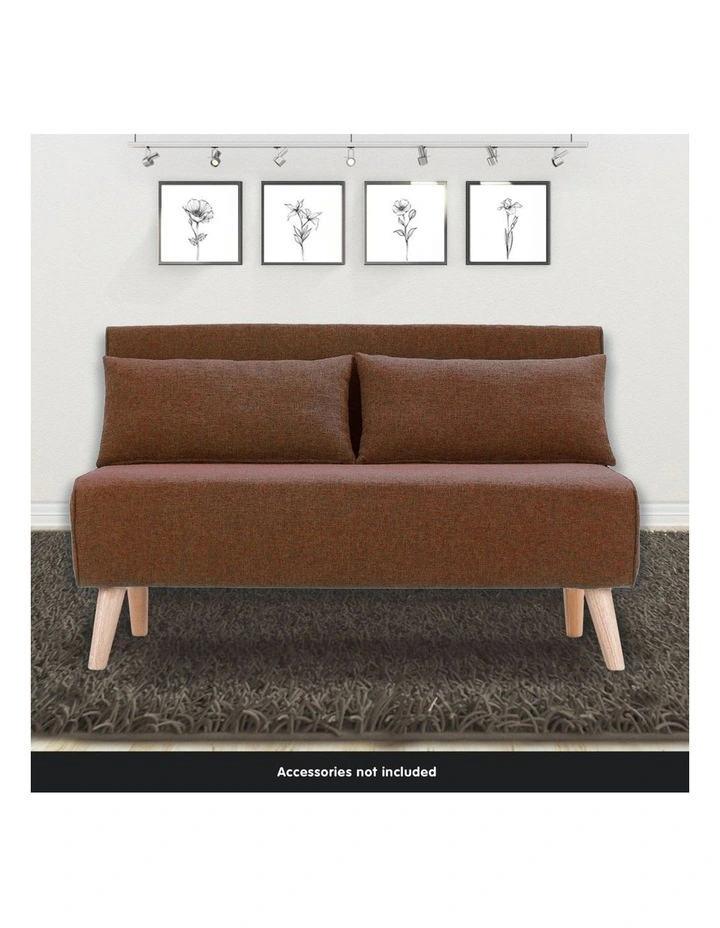 2-Seater Adjustable Sofa Bed Lounge Faux Linen - Brown image 2
