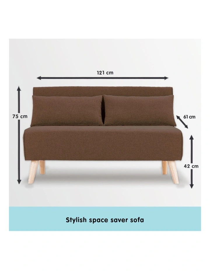 2-Seater Adjustable Sofa Bed Lounge Faux Linen - Brown image 3